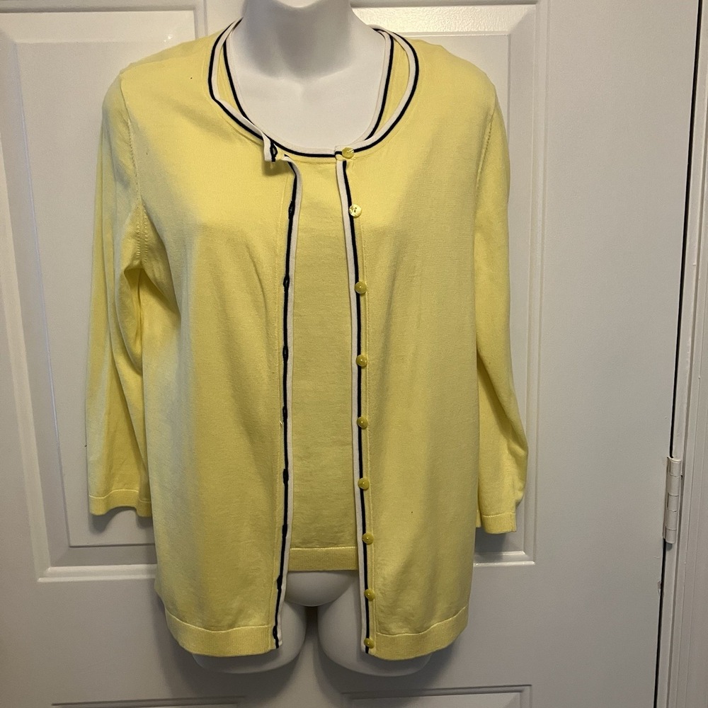 Talbots Cardigan Sweater Shell 2 Piece Set Size Small Yellow Chic‎ Preppy Career